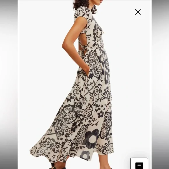 NWT Free People Ultraviolet Floral Black and White Maxi Dress - Picture 2 of 7